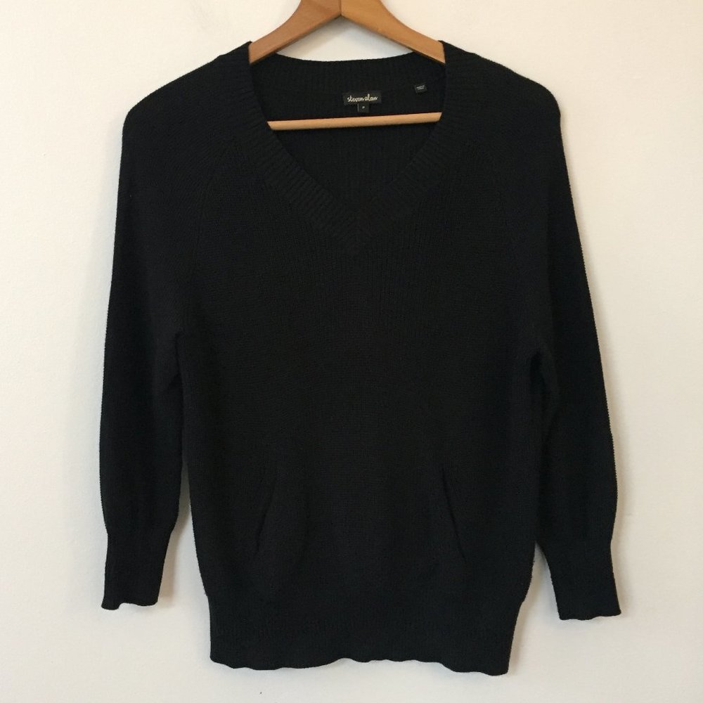 Steven Alan Combo Stitch V-Neck Sweater Black